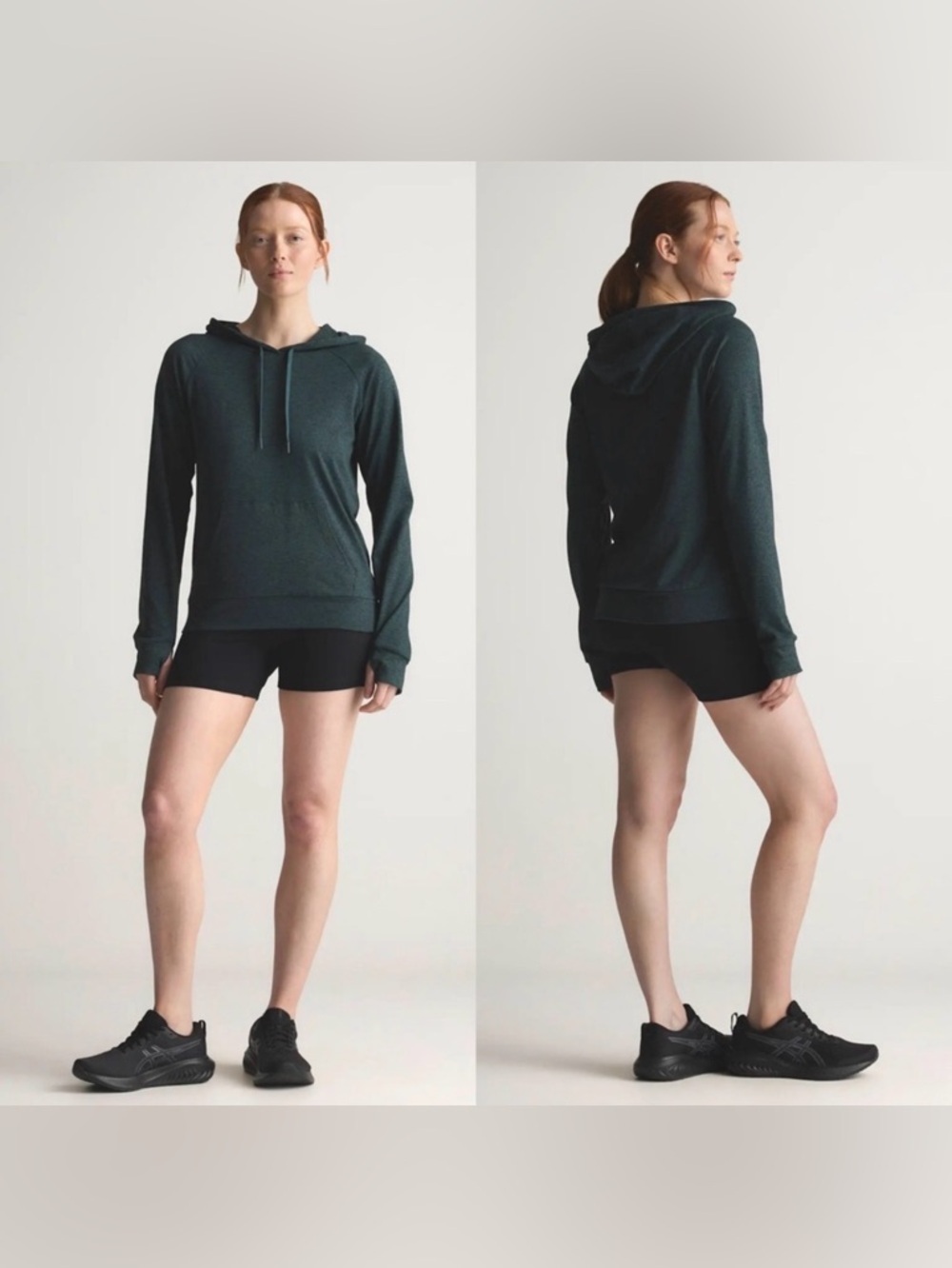 Quince Flowknit Pullover Hoodie in Heather Green - Size Small